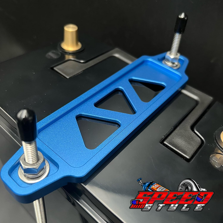 Blue Battery Tie Down Bracket Installed
