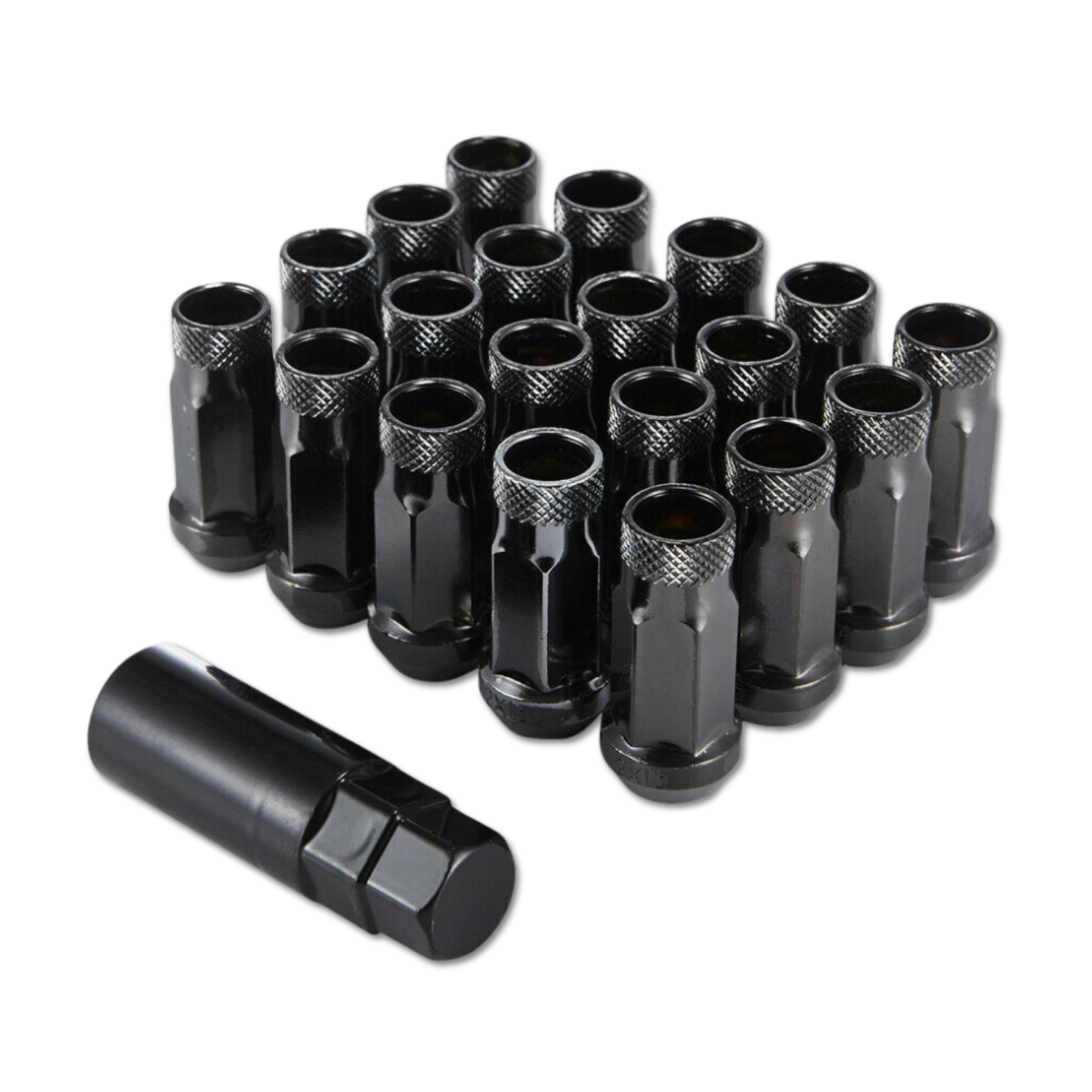 20PC Steel Open End Tuner Lug Nuts Black w/ Socket 12x1.5MM