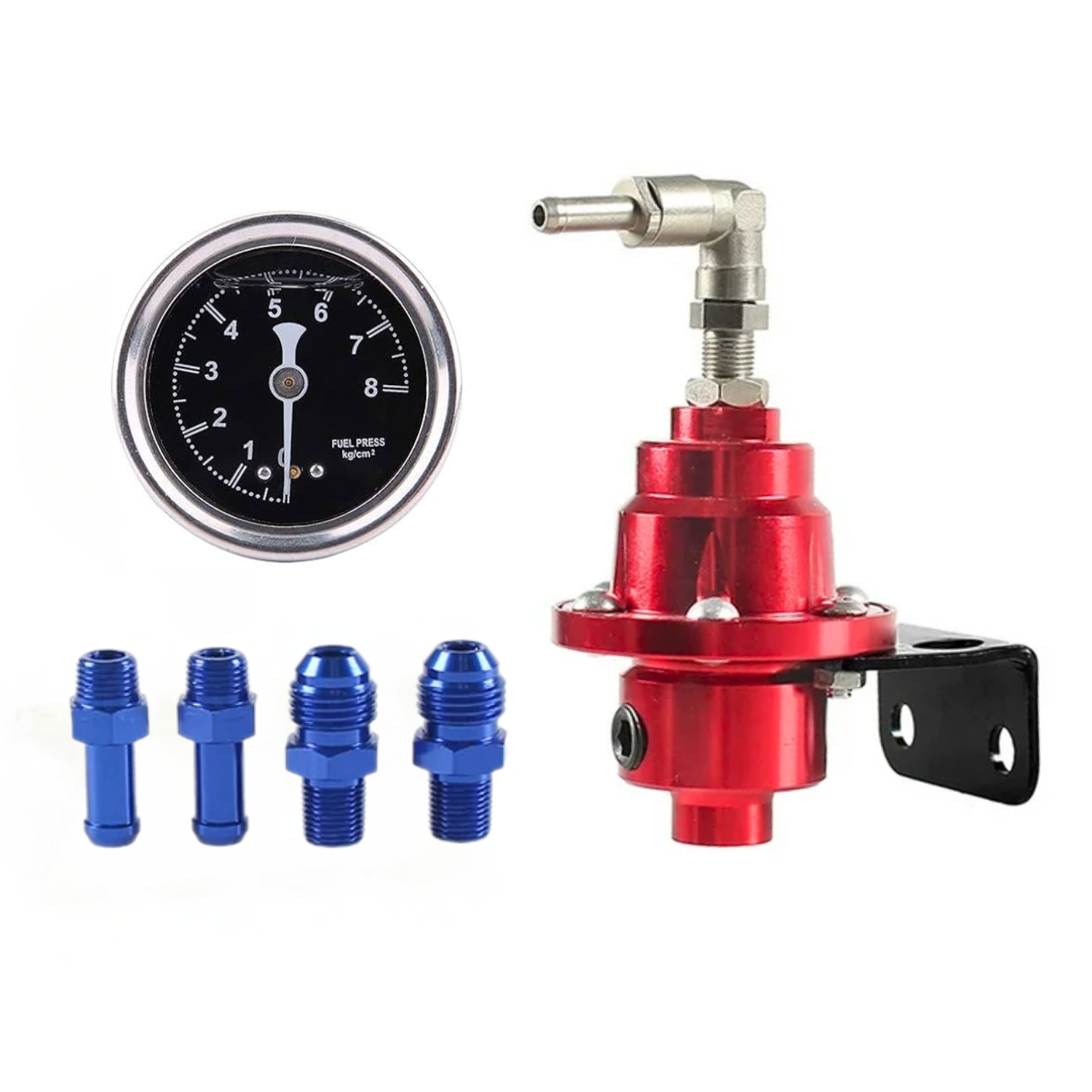 Red Adjustable Fuel Pressure Regulator Fittings Gauge Kit
