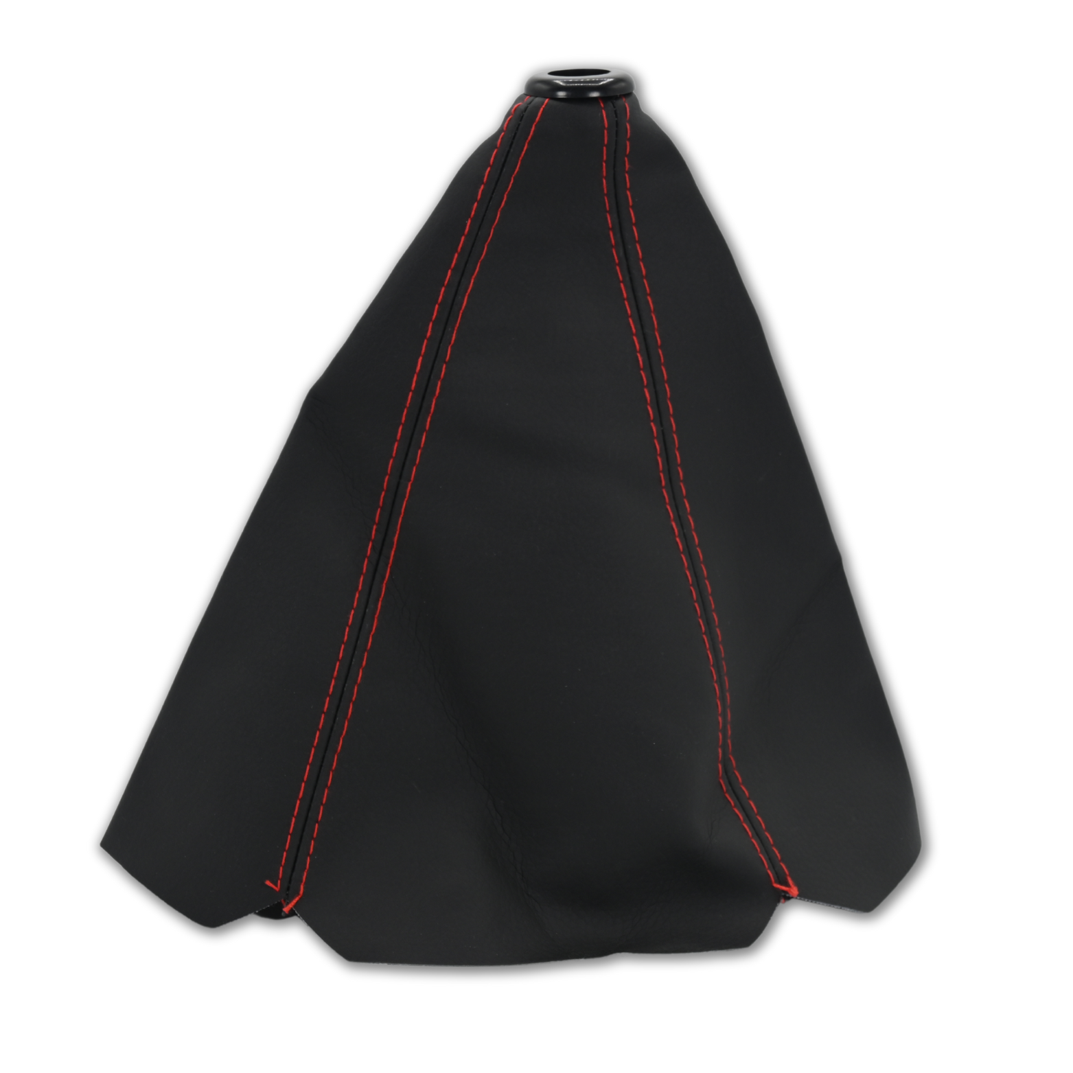 Black Leather Shift Boot with Red Stitches and Black Collar