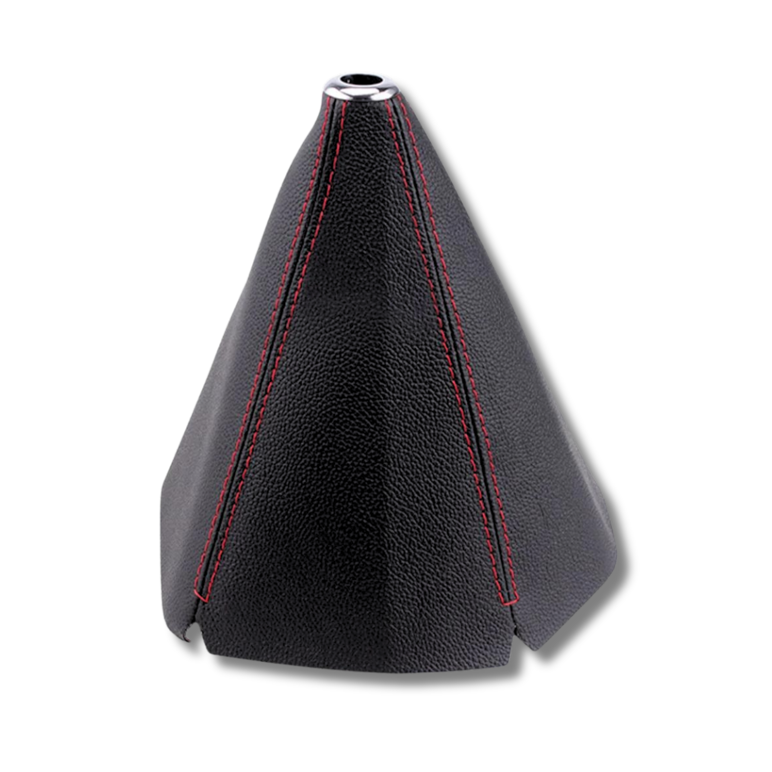 Black Leather Shift Boot with Red Stitches and Chrome Collar